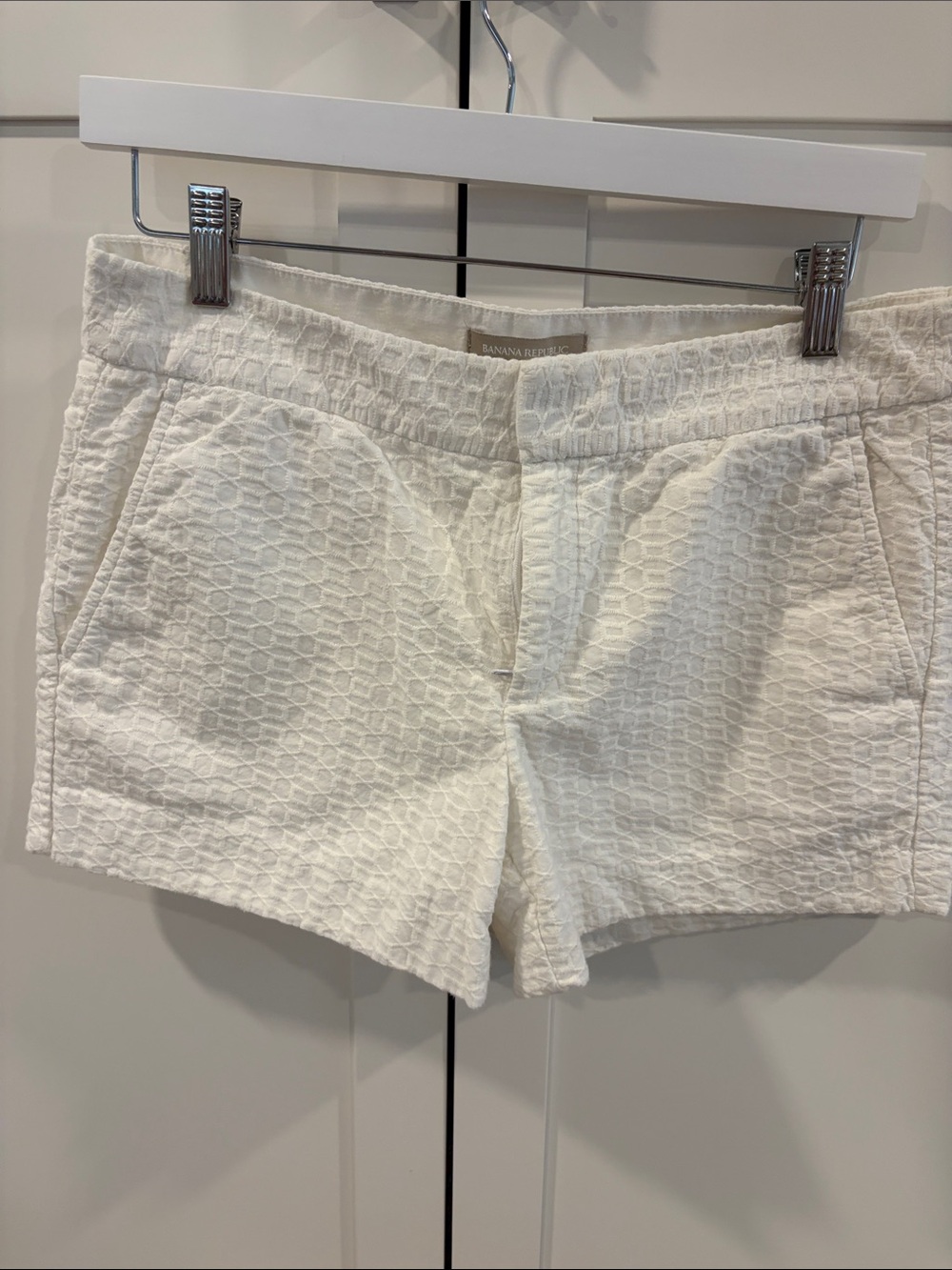 Banana Republic White Textured High-Waist Shorts